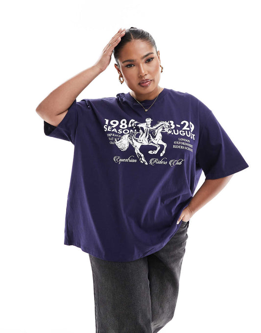 Curve Oversized T-Shirt With Horse Graphic