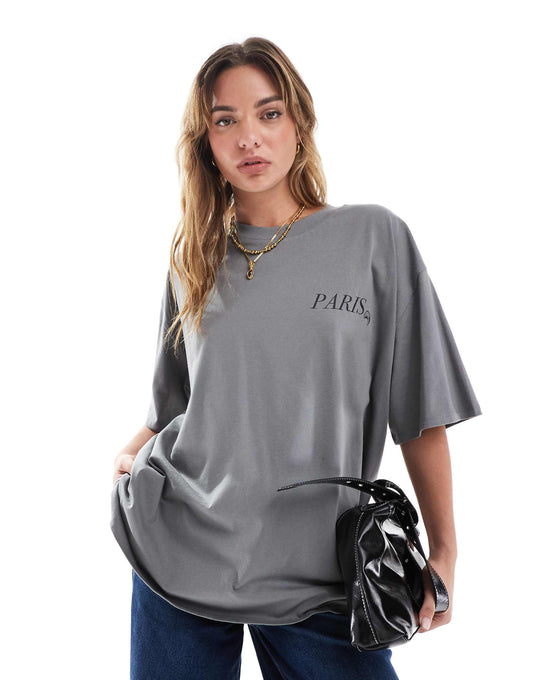 Boyfriend Fit T-Shirt With Paris Back Graphic