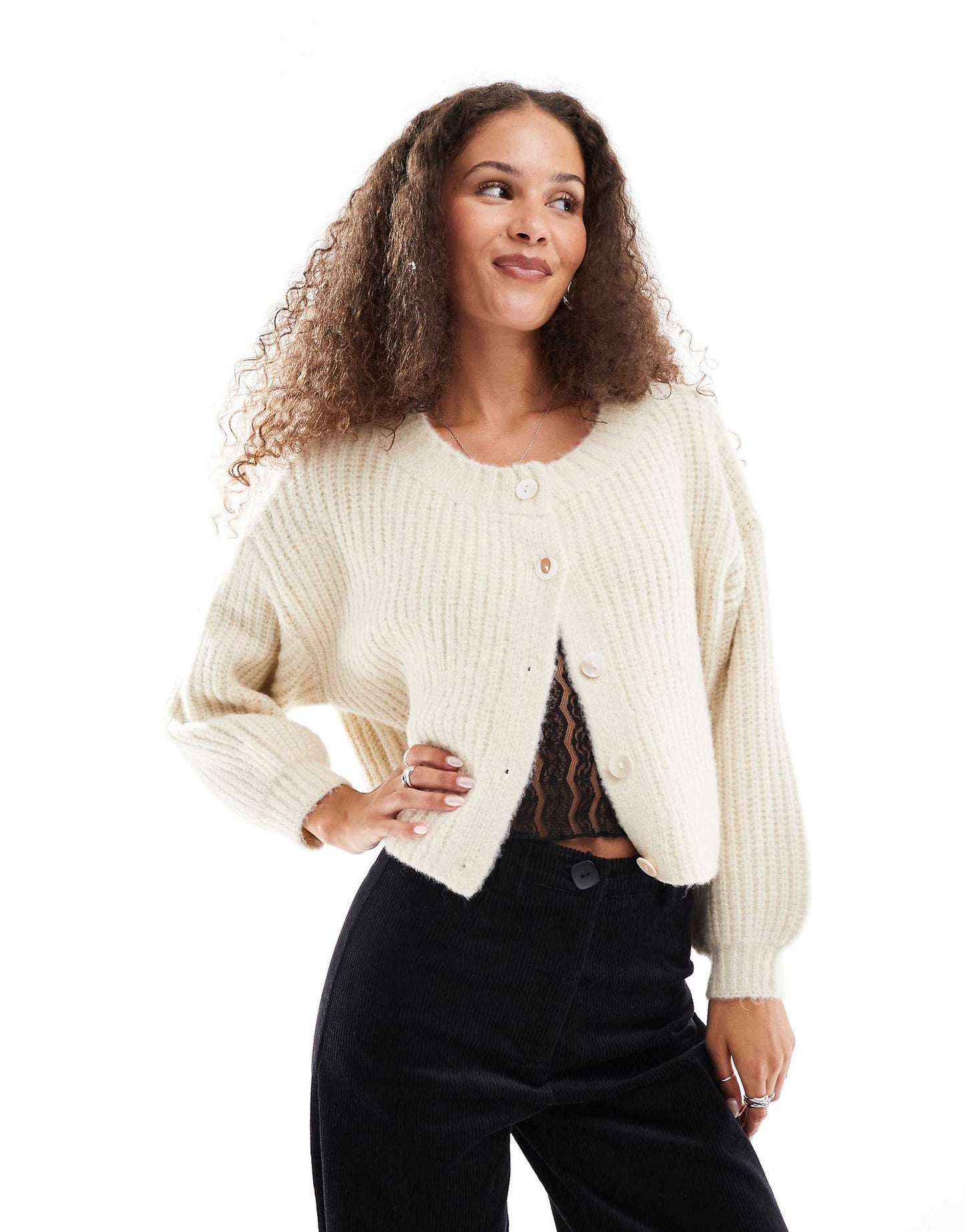 Elsie Fluffy Ribbed Knitted Cardigan