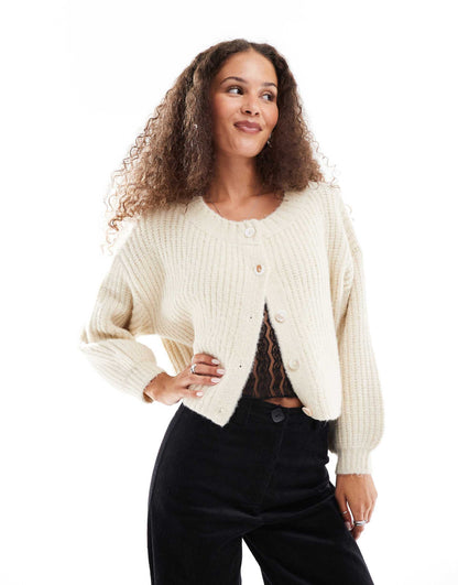 Elsie Fluffy Ribbed Knitted Cardigan