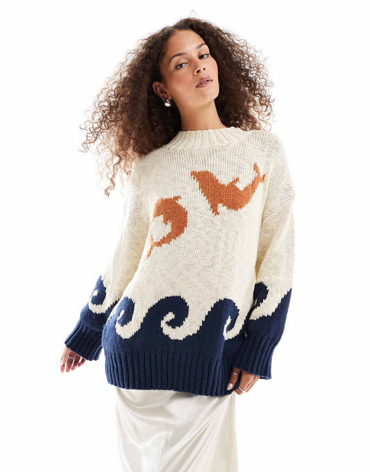 Ace Of Something Dolphin Intarsia Oversized Jumper