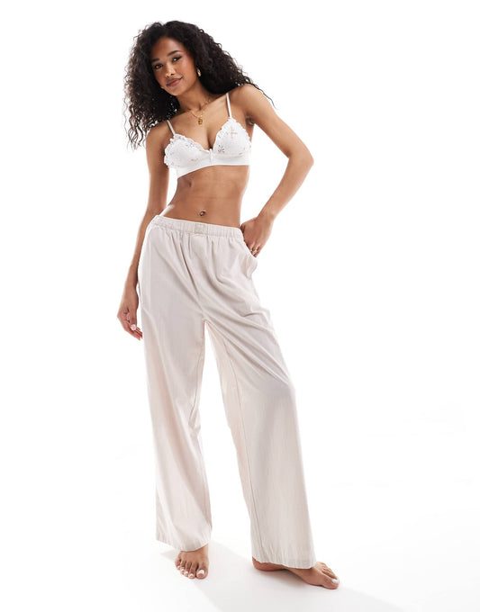 Cotton Lounge Wide Leg Pant With Logo Waistband
