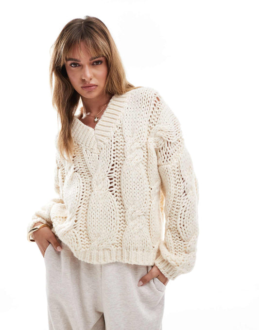 Cable Knit V Neck Jumper