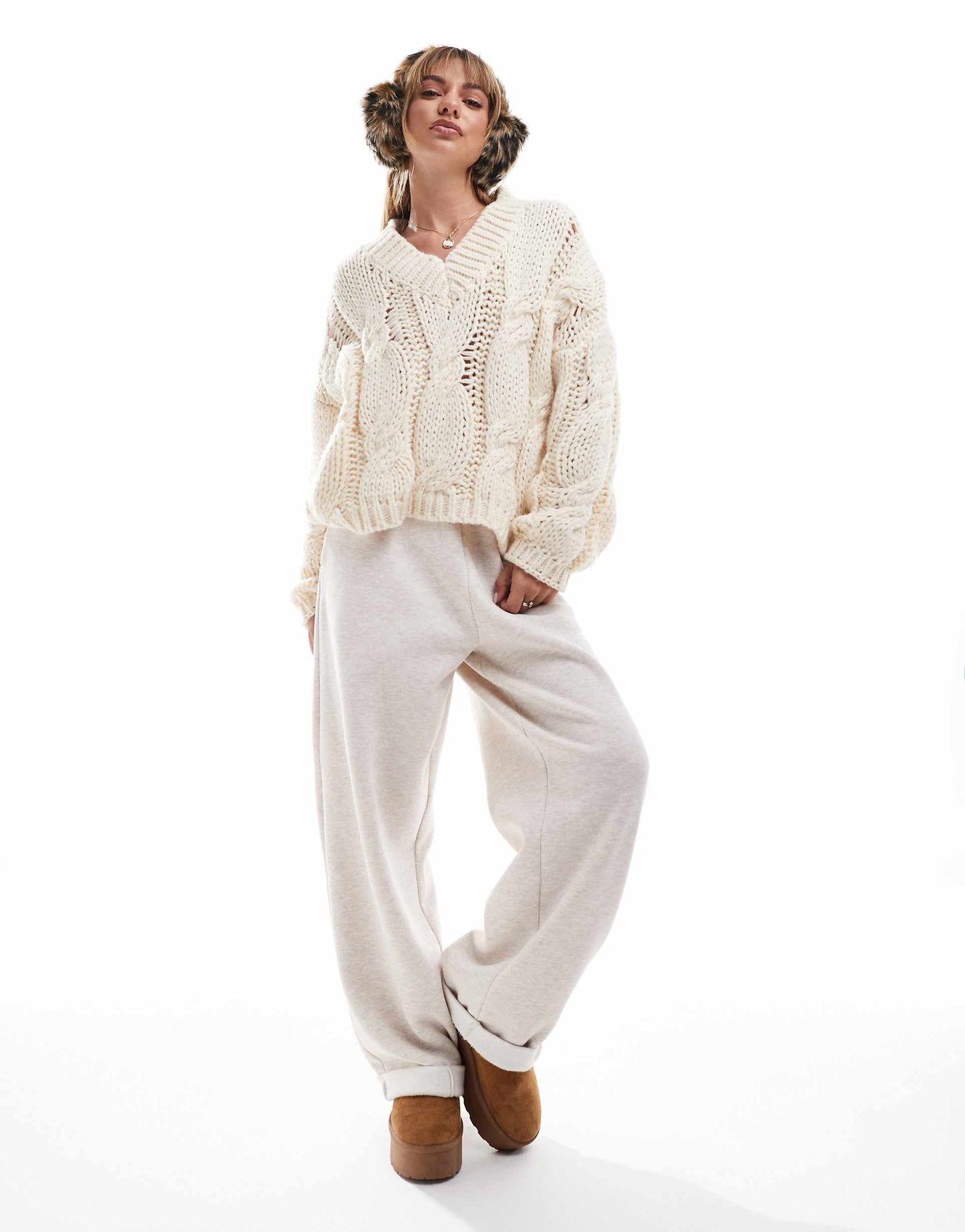 Cable Knit V Neck Jumper