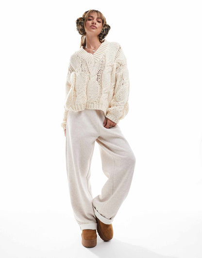 Cable Knit V Neck Jumper