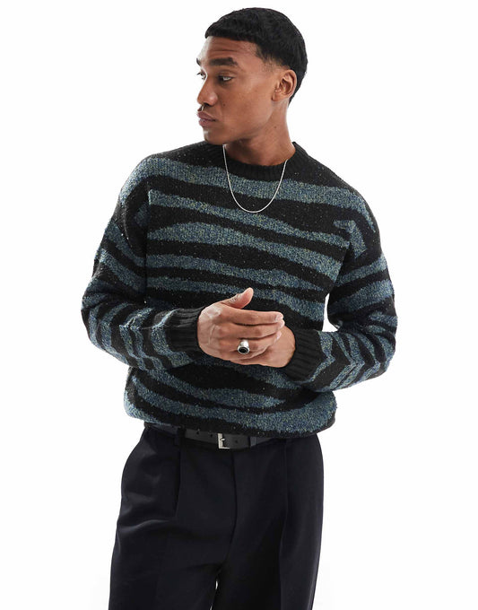 Crew Neck Drop Shoulder Jumper With Zebra Stripe