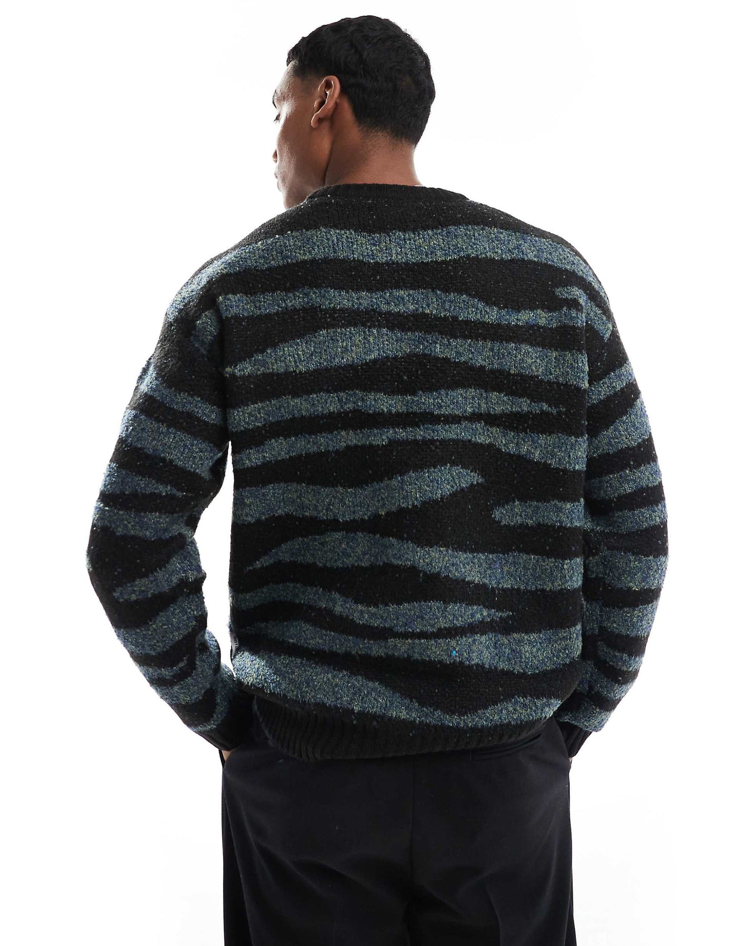Crew Neck Drop Shoulder Jumper With Zebra Stripe