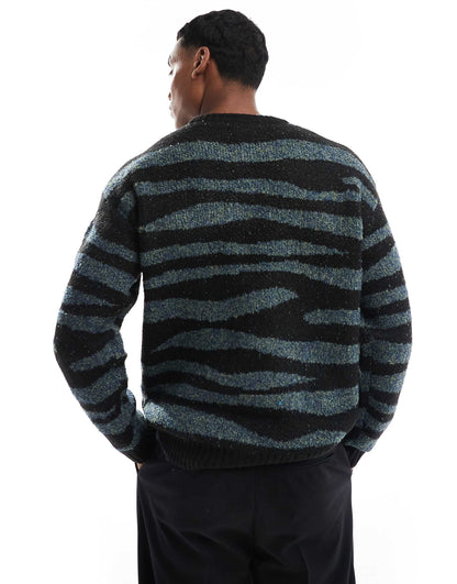 Crew Neck Drop Shoulder Jumper With Zebra Stripe