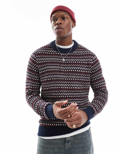 Crew Neck Structured Knit Jumper With Stripe