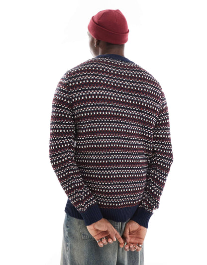 Crew Neck Structured Knit Jumper With Stripe