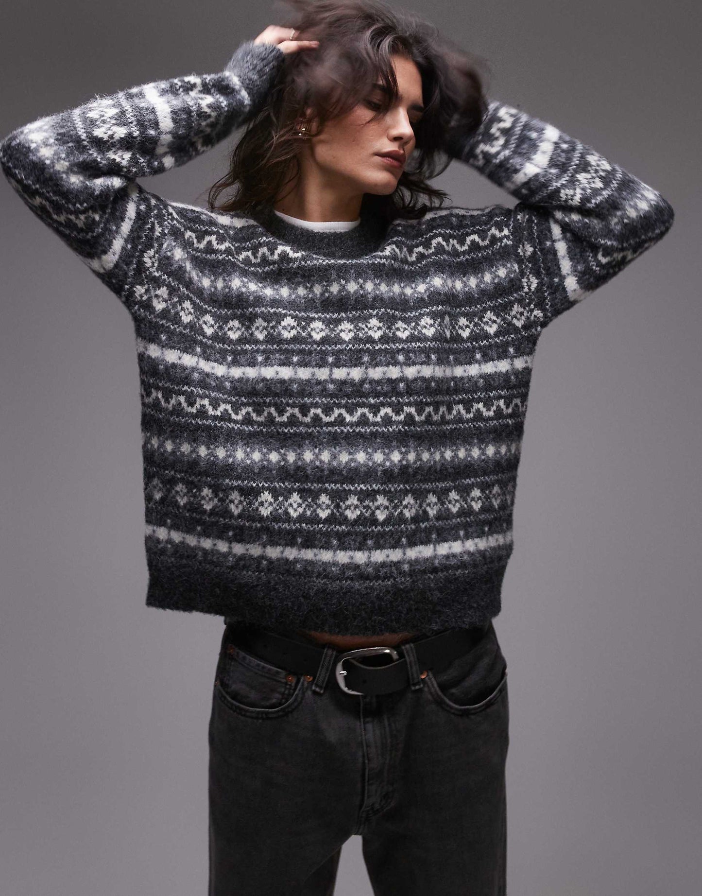 Knitted All Over Fairisle Print Oversized Jumper