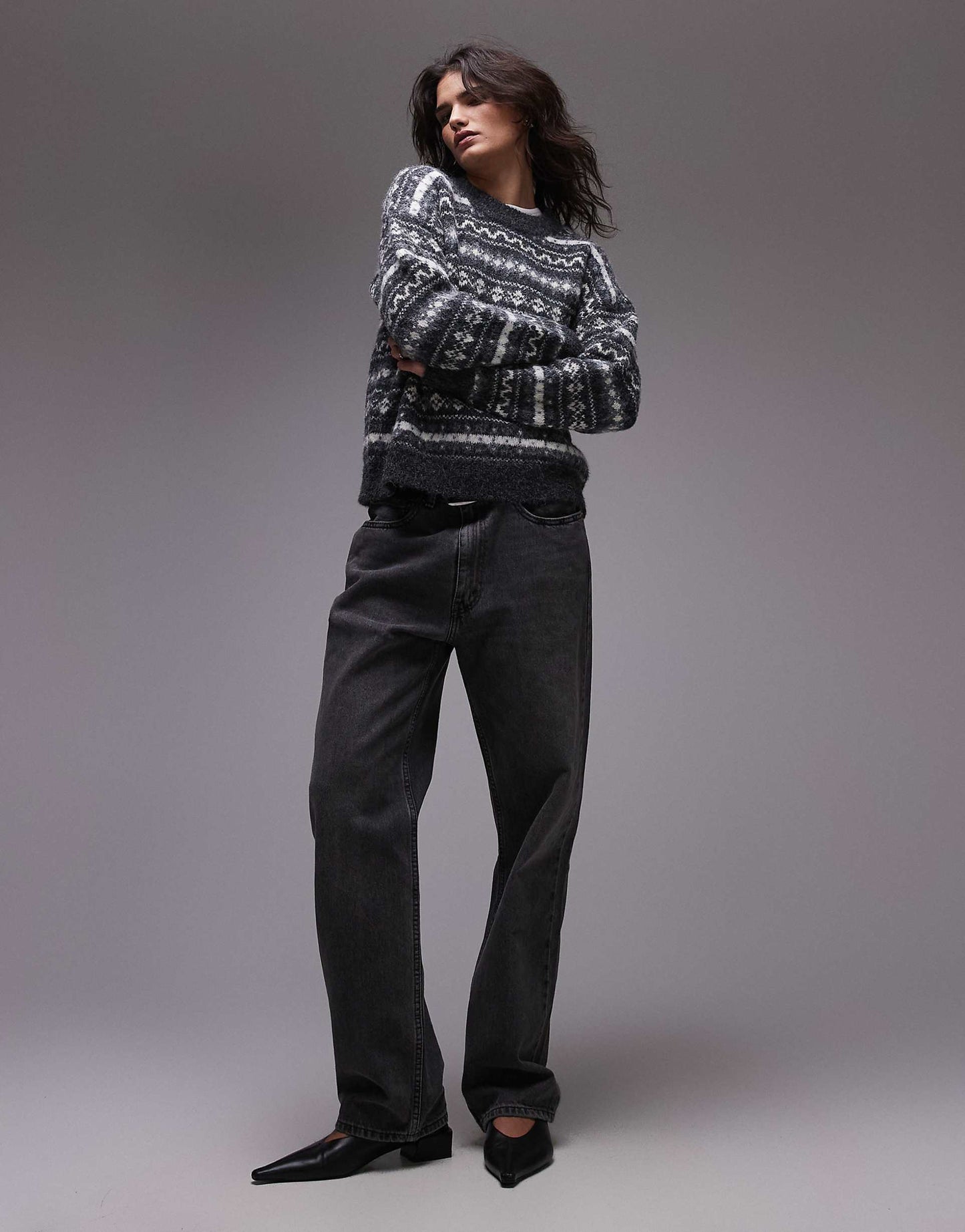 Knitted All Over Fairisle Print Oversized Jumper