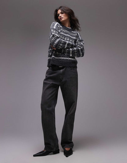 Knitted All Over Fairisle Print Oversized Jumper