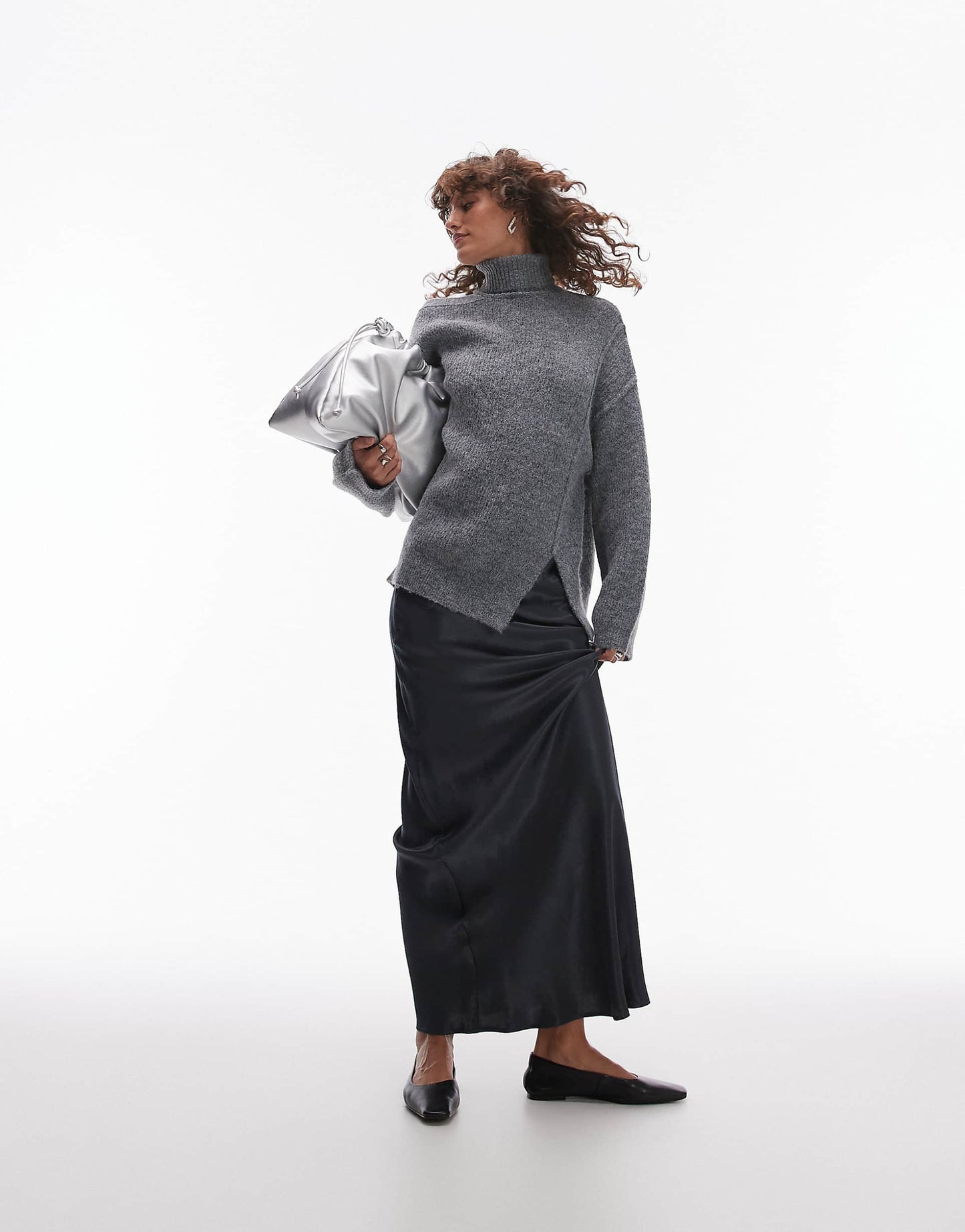 Knitted Cut-Out Asymmetric Funnel Oversized Jumper