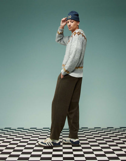 Smart Wool Mix Oversized Tapered Trousers With Front Pleat