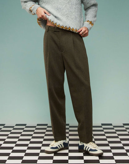 Smart Wool Mix Oversized Tapered Trousers With Front Pleat