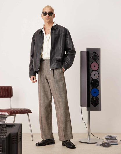 Smart Wool Mix Wide Leg Trousers With Front Pleat