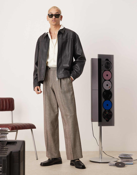 Smart Wool Mix Wide Leg Trousers With Front Pleat