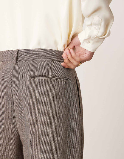 Smart Wool Mix Wide Leg Trousers With Front Pleat