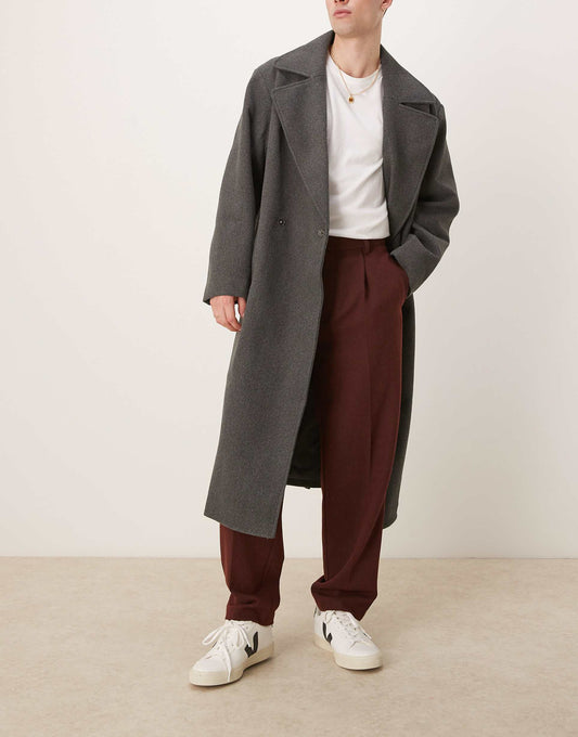 Smart Wool Mix Oversized Tapered Trousers With Front Pleat