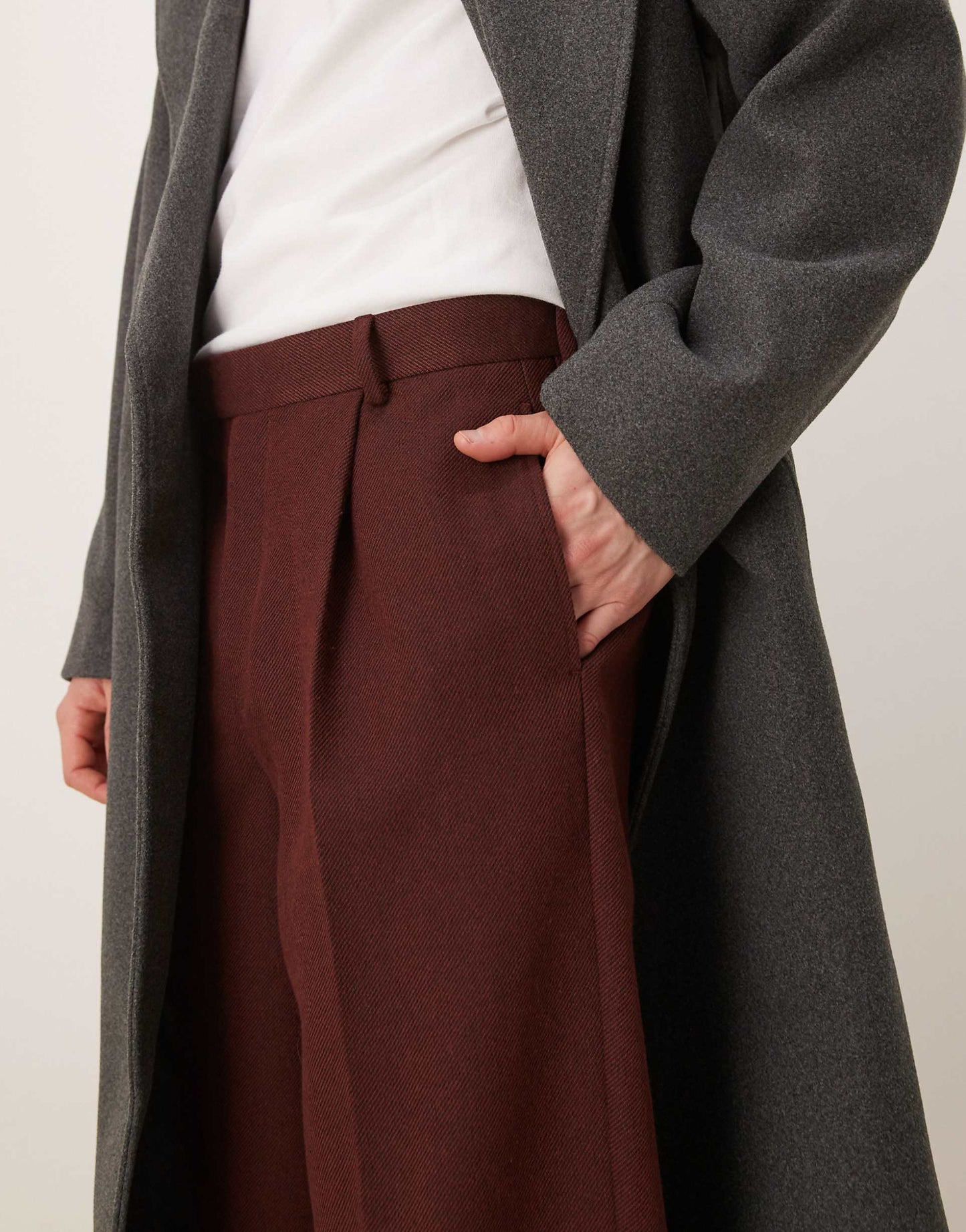 Smart Wool Mix Oversized Tapered Trousers With Front Pleat