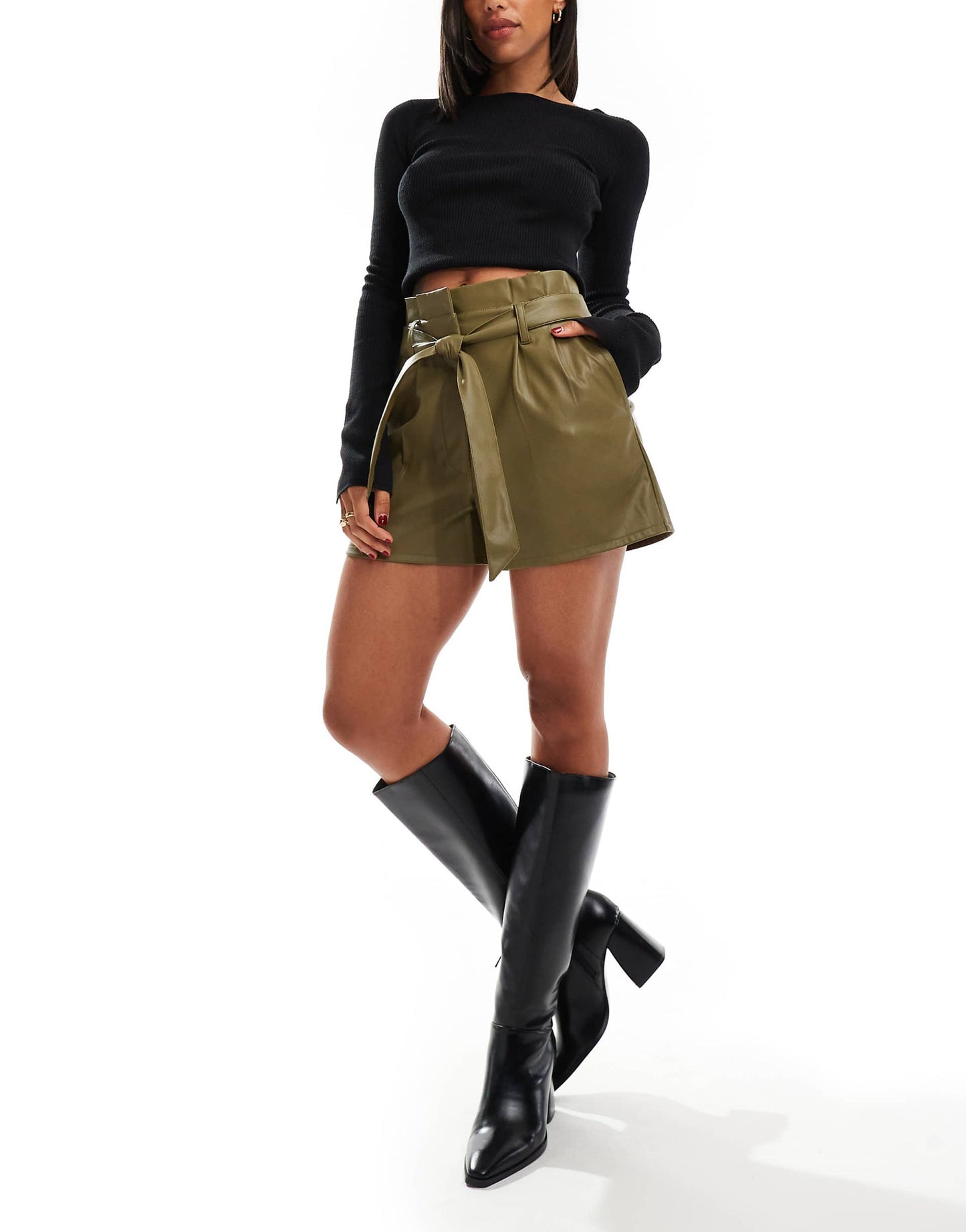 Faux Leather Heart Pocket Shorts