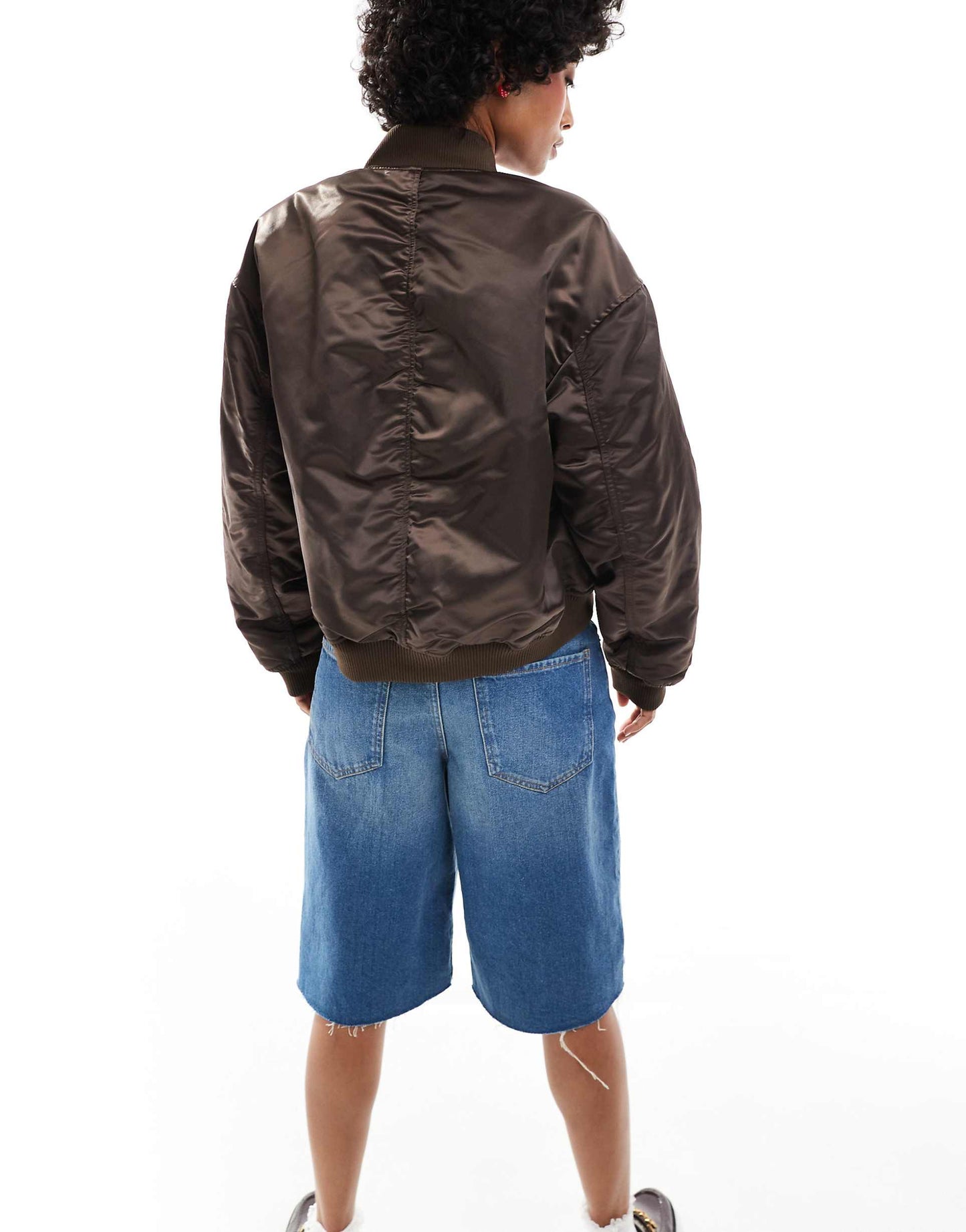 Satin Bomber Jacket With Front Welt Pockets