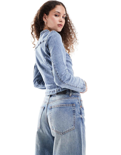 Fitted Zip Front Denim Jacket