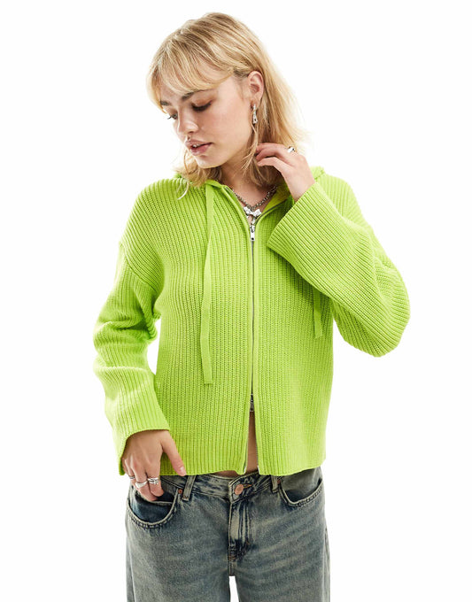 Knitted Rib Hoodie Zip Up Cardigan