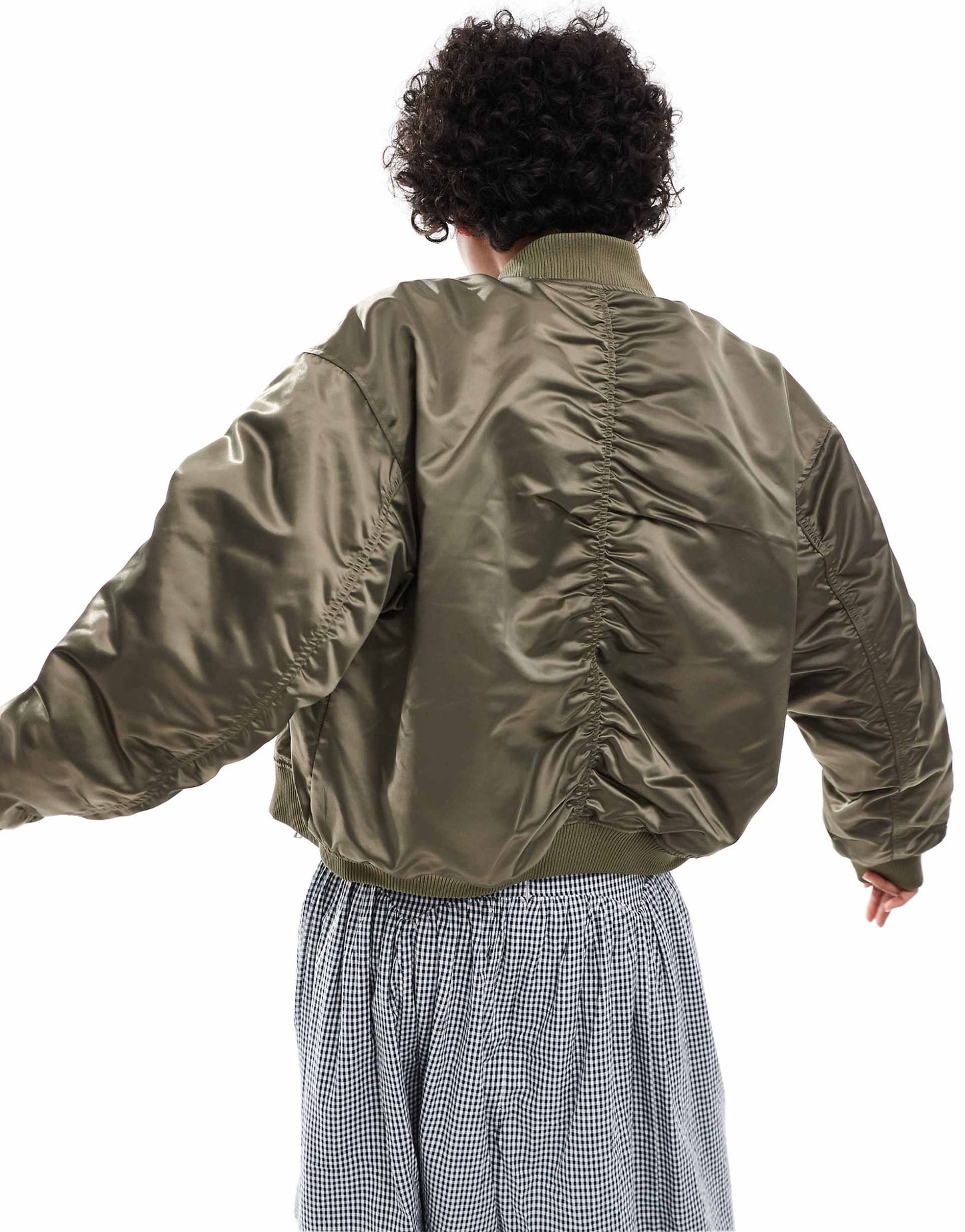 Satin Bomber Jacket With Front Welt Pockets