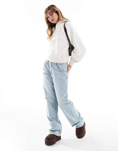 High Neck Funnel Half Zip Jumper With Volume Sleeve