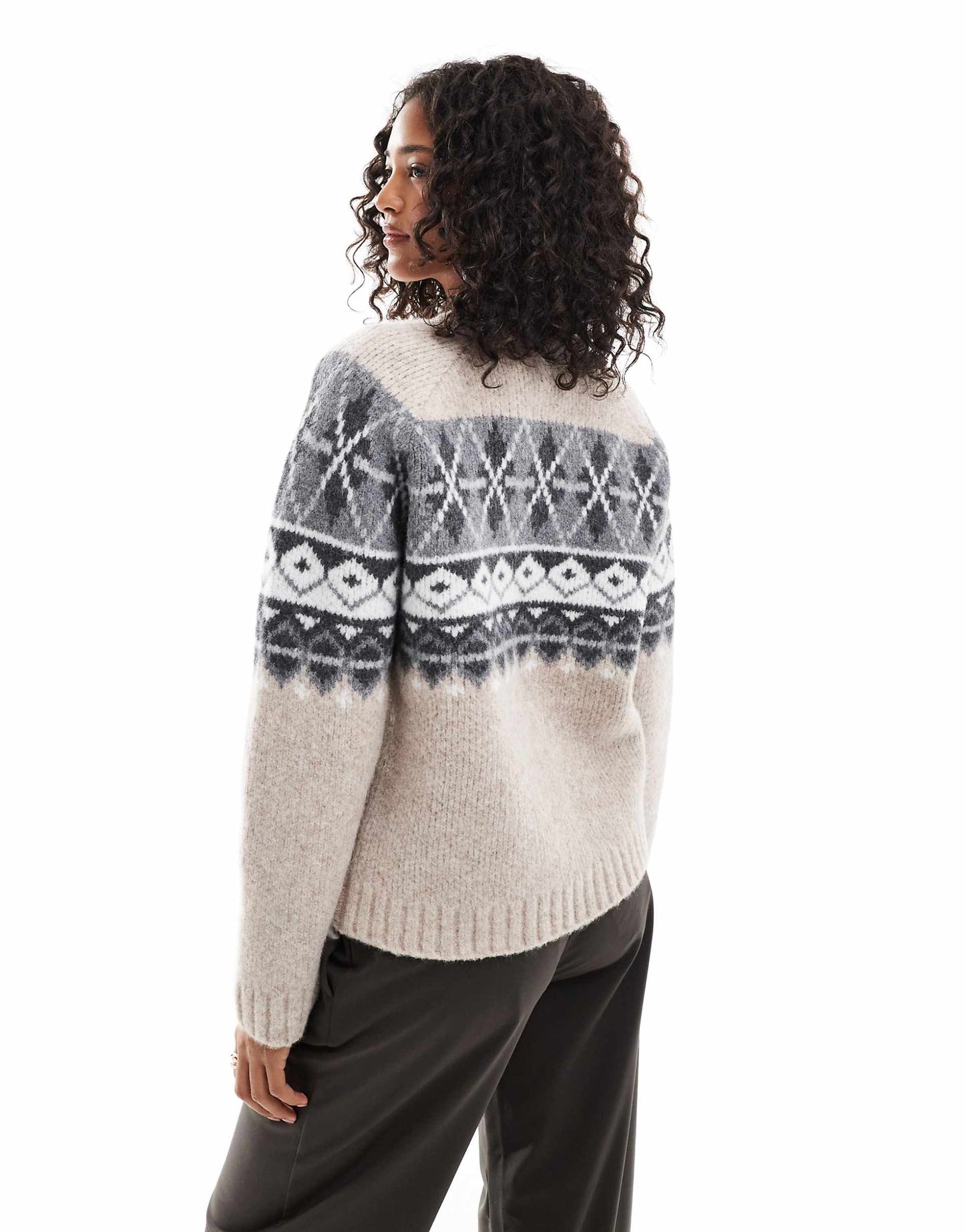 Crew Neck Cardigan With Fairisle Detail