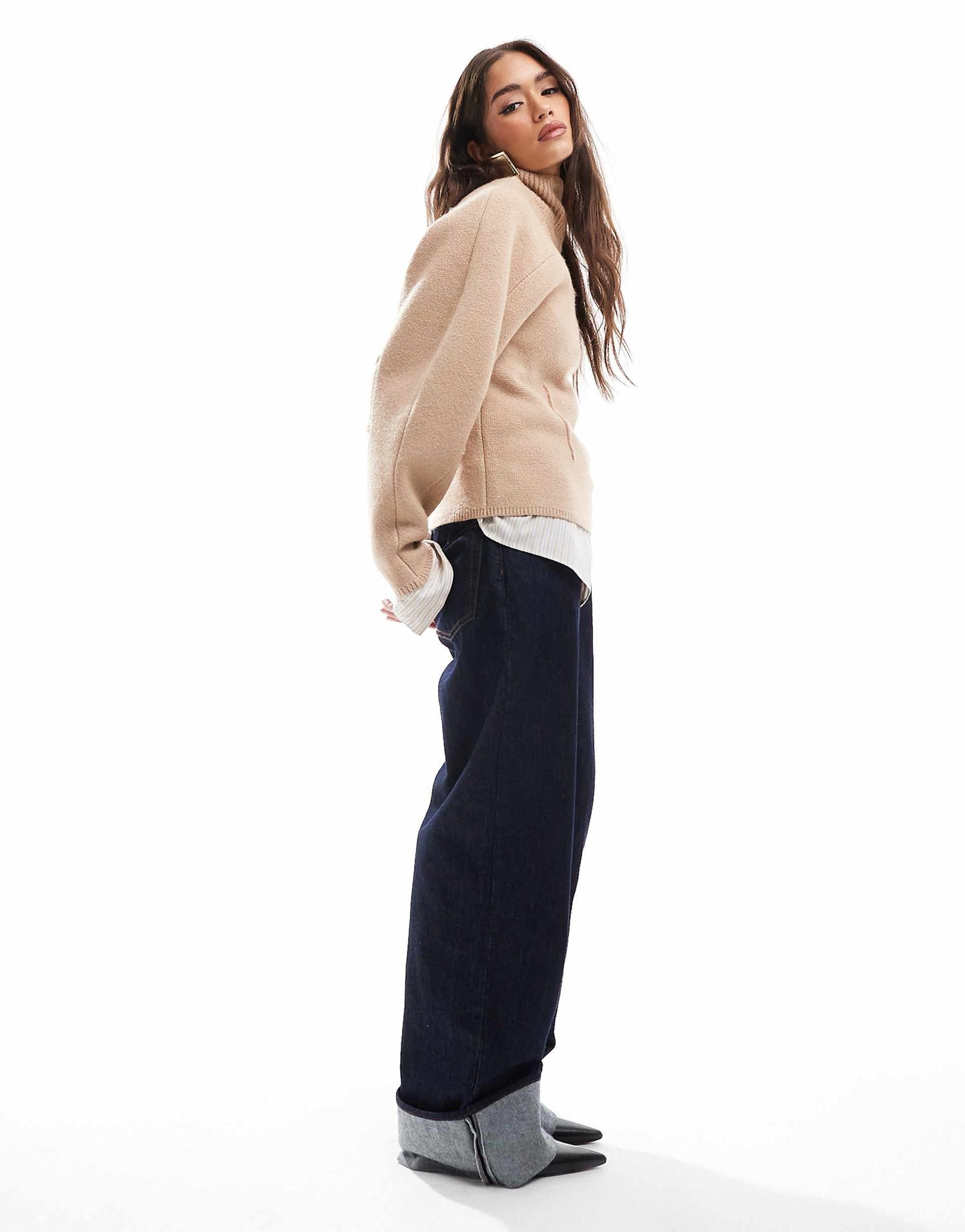 Funnel Neck Jumper With Structured Sleeve Detail
