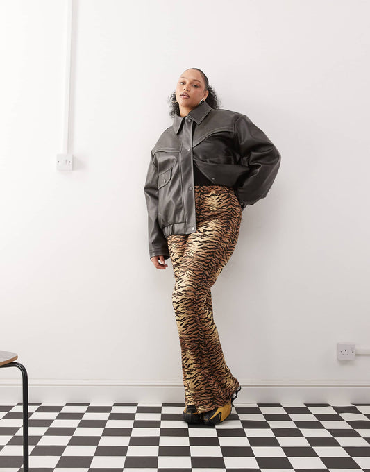 Curve Tiger Print Flare Trousers