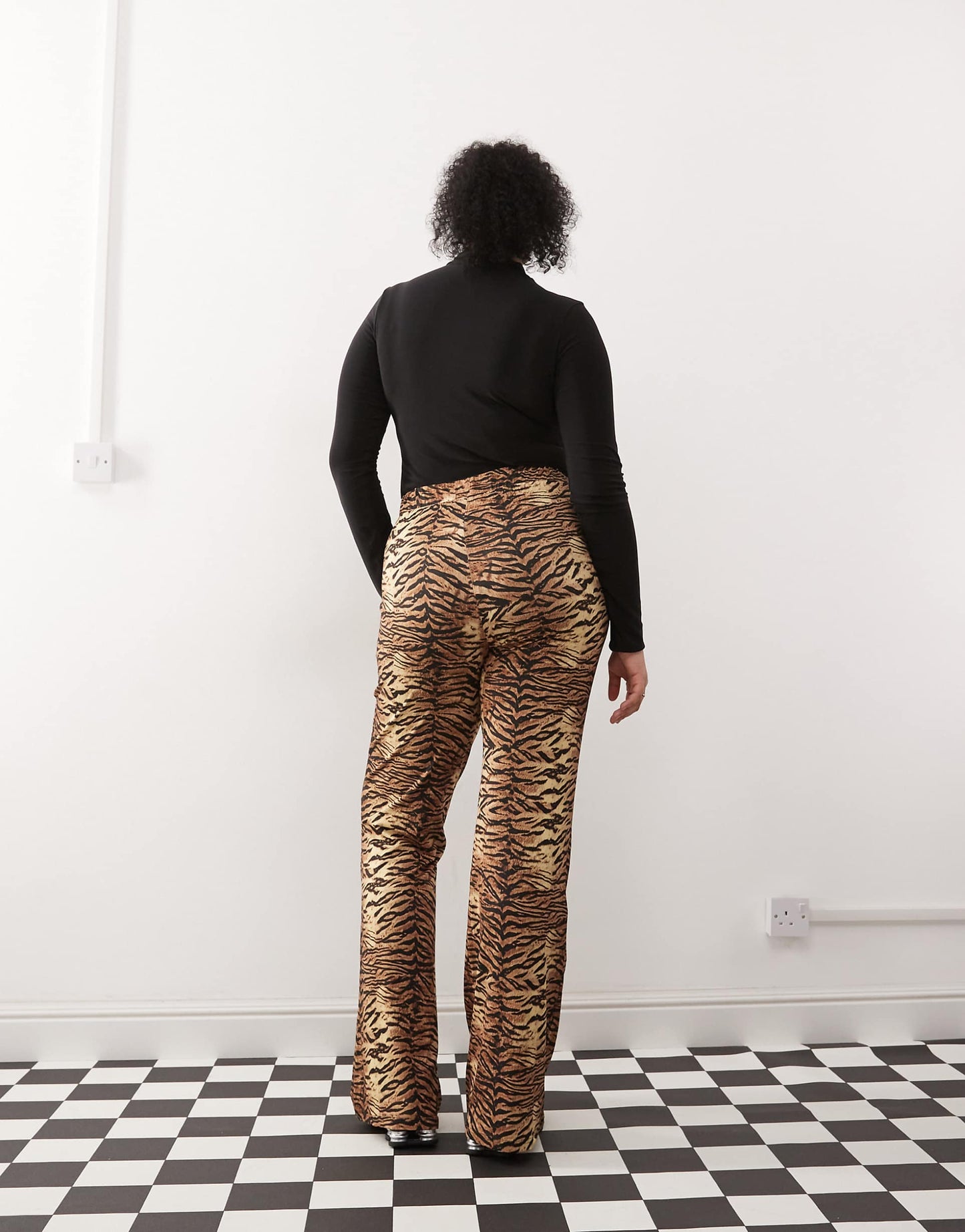 Curve Tiger Print Flare Trousers