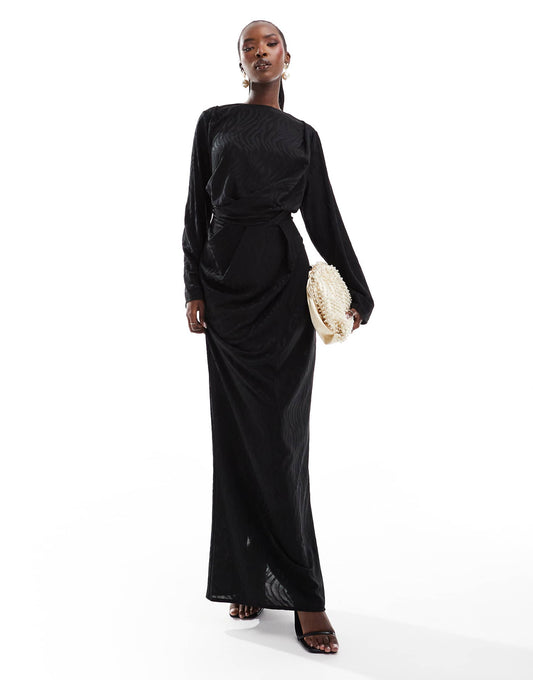 Jacquard Long Sleeve Maxi Dress