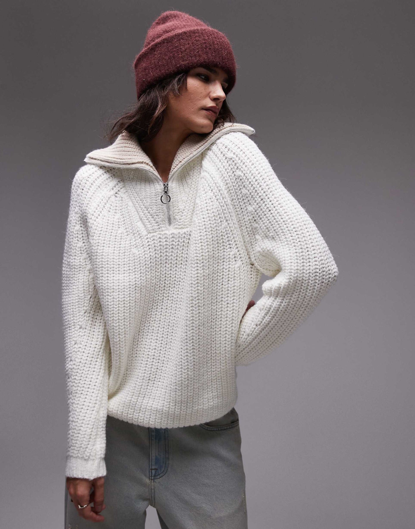 Knitted Quarter Zip Collar Jumper