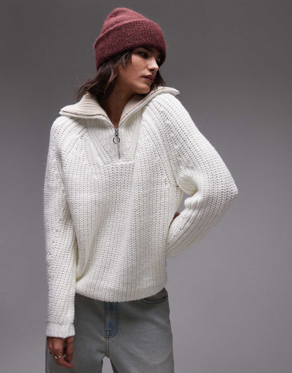 Knitted Quarter Zip Collar Jumper