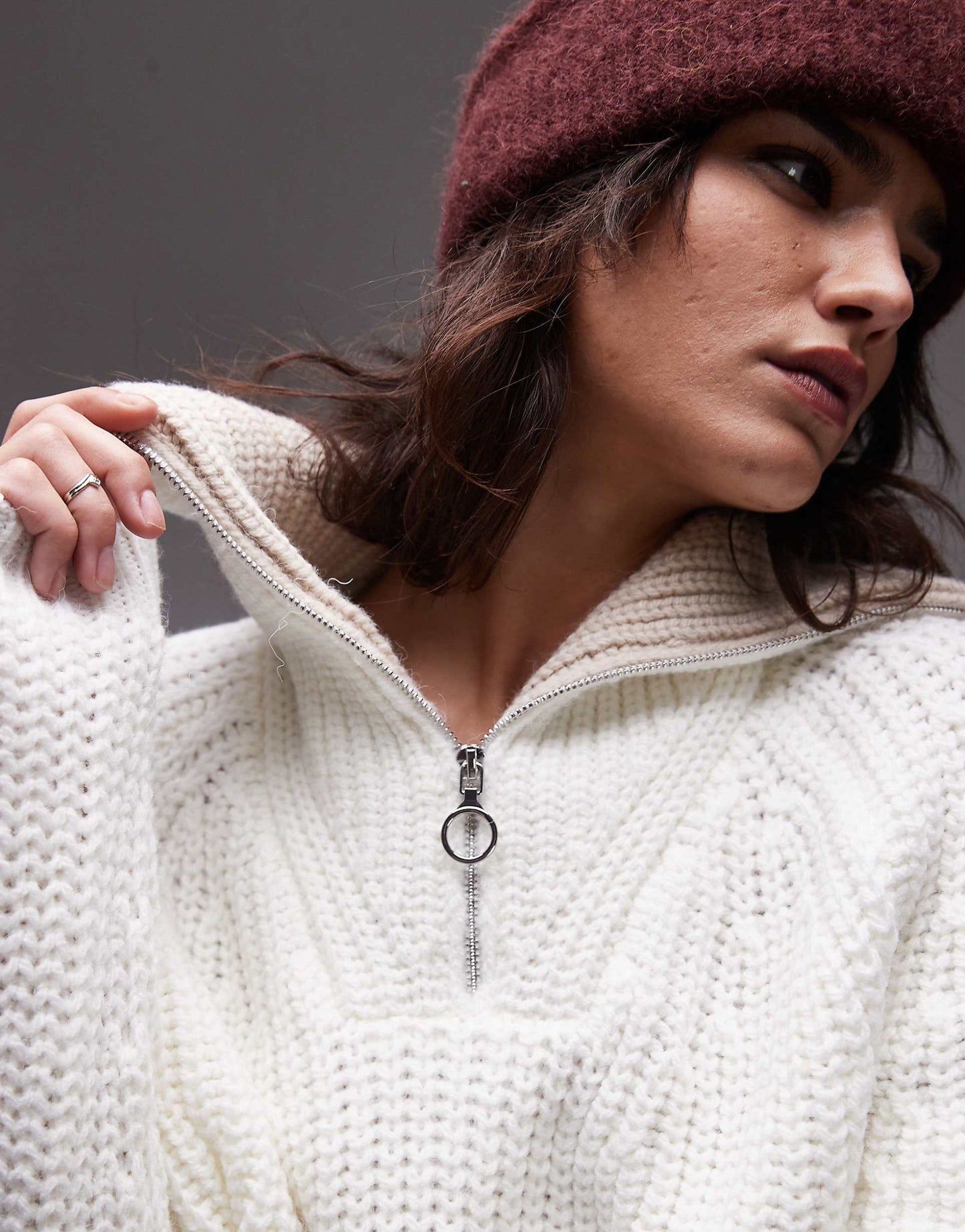 Knitted Quarter Zip Collar Jumper