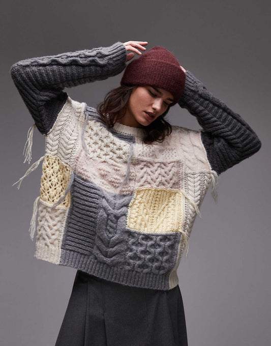 Knitted Chunky Oversized Patchwork Jumper