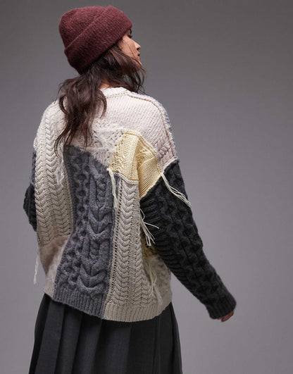 Knitted Chunky Oversized Patchwork Jumper