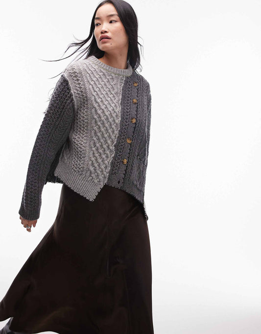 Knitted Premium 100% Wool Asymmetric Cable Cardi