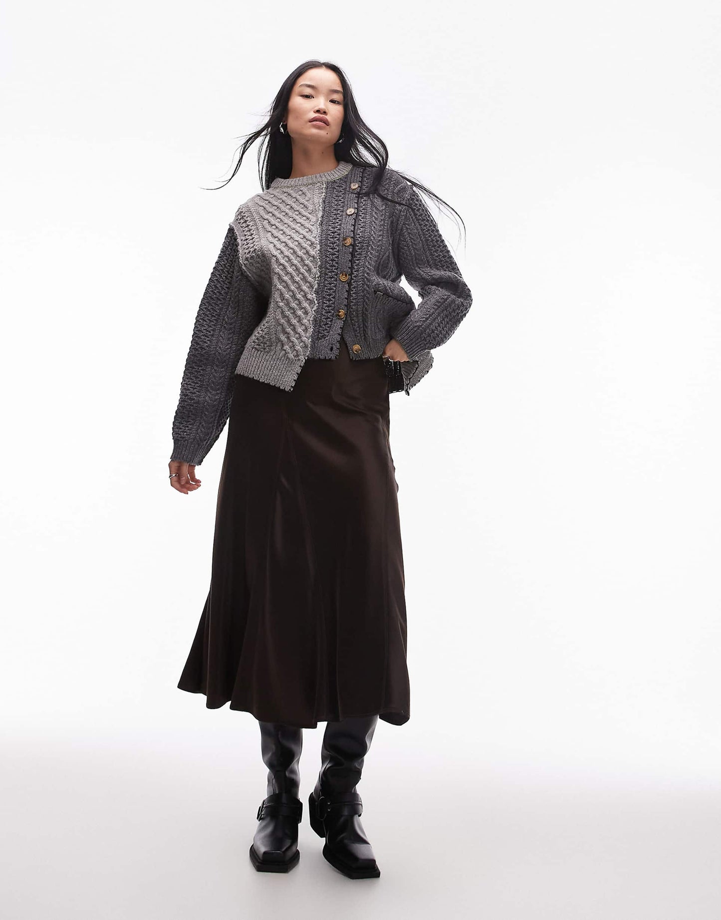 Knitted Premium 100% Wool Asymmetric Cable Cardi