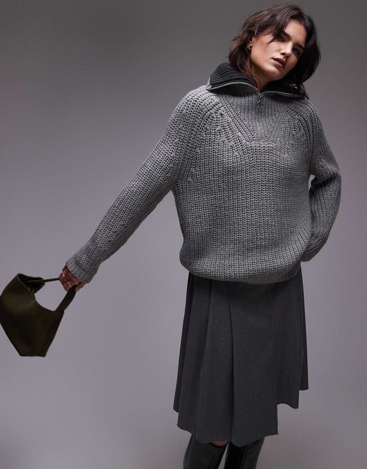 Knitted Quarter Zip Collar Jumper