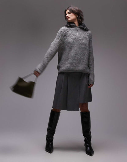 Knitted Quarter Zip Collar Jumper