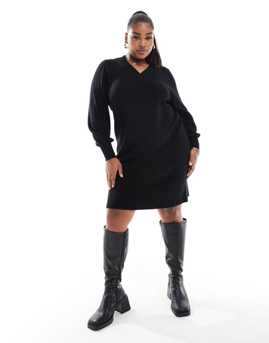 Curve V-Neck Knitted Mini Dress