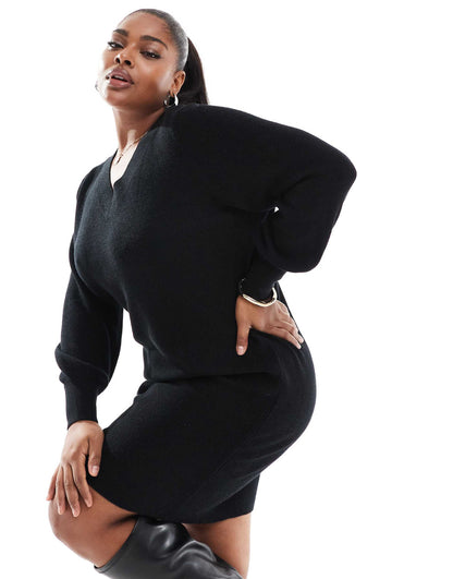 Curve V-Neck Knitted Mini Dress
