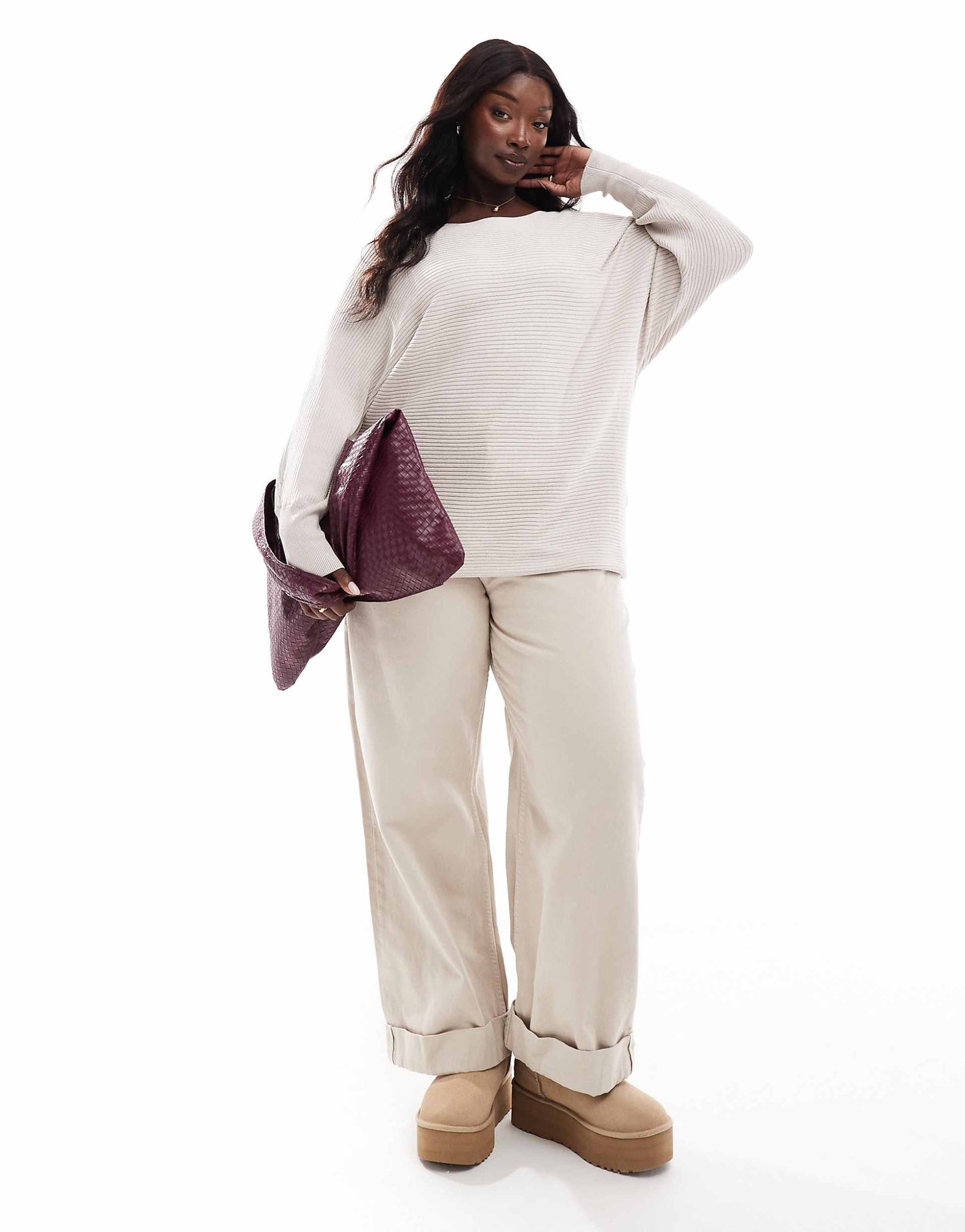 Curve Cuffed Sleeves Knitted Jumper