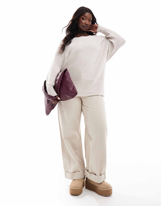 Curve Cuffed Sleeves Knitted Jumper