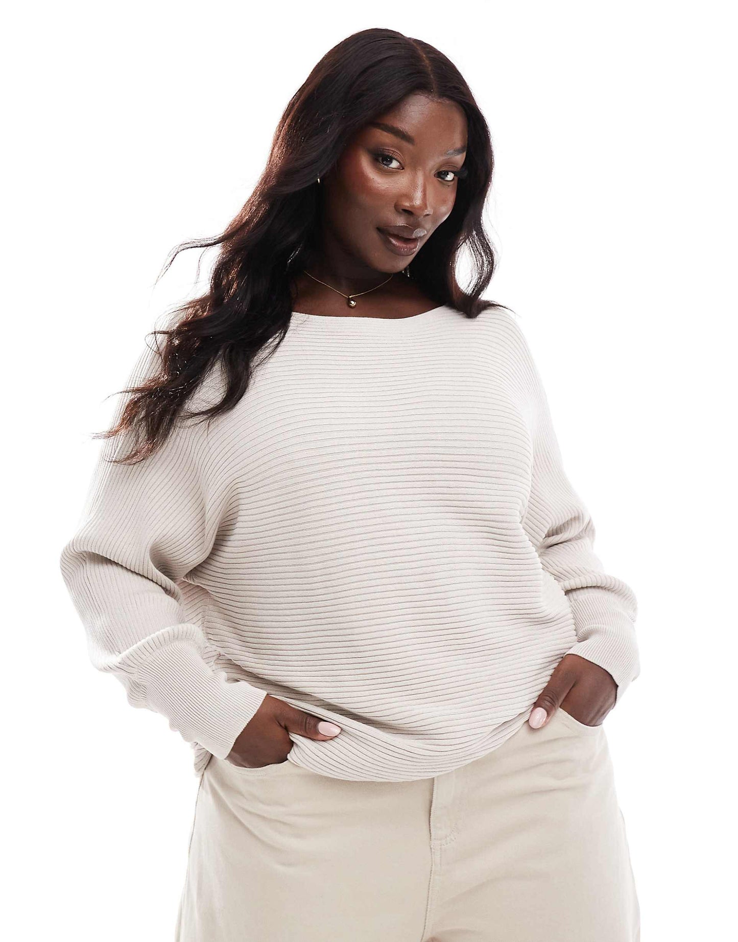 Curve Cuffed Sleeves Knitted Jumper
